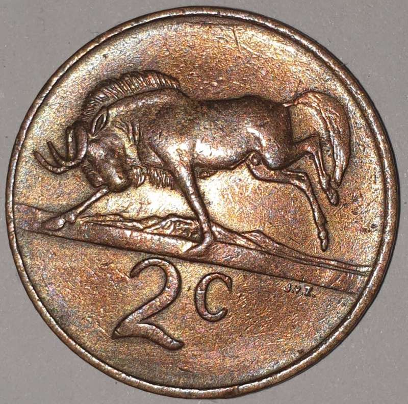 1983 - 2 CENT COIN (TWO CENT COIN) - RSA - BRONZE - KM#83 - BILINGUAL LEGEND - WILDEBEEST
